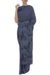 Shagun Manchanda_Grey Linen Handpainted Hand Saree _Online_at_Aza_Fashions