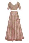 Shop_Vandana Sethi_Peach Raw Silk Embroidered V-neck Zari And Zricon Bridal Lehenga Set_Online_at_Aza_Fashions