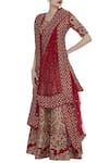 Buy_Vandana Sethi_Red Raw Silk Zari Embroidered Round Bridal Lehenga Set With Double Dupatta _at_Aza_Fashions