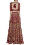 Shop_Vandana Sethi_Red Raw Silk Zari Embroidered Round Bridal Lehenga Set With Double Dupatta _at_Aza_Fashions