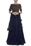 Buy_Vandana Sethi_Blue Silk Embroidered Off Shoulder Pleated Lehenga With Blouse And Dupatta_at_Aza_Fashions