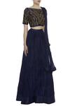 Vandana Sethi_Blue Silk Embroidered Off Shoulder Pleated Lehenga With Blouse And Dupatta_Online_at_Aza_Fashions
