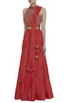 Buy_Vandana Sethi_Red Silk Sequin Embroidered Halter Neck Pleated Lehenga With Blouse And Dupatta _Online_at_Aza_Fashions