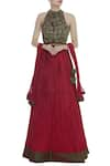 Buy_Vandana Sethi_Maroon Silk Sequin Embroidered Halter Pleated Lehenga With Blouse And Dupatta _at_Aza_Fashions