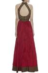 Shop_Vandana Sethi_Maroon Silk Sequin Embroidered Halter Pleated Lehenga With Blouse And Dupatta _at_Aza_Fashions