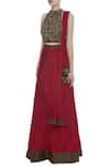 Buy_Vandana Sethi_Maroon Silk Sequin Embroidered Halter Pleated Lehenga With Blouse And Dupatta _Online_at_Aza_Fashions