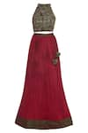 Shop_Vandana Sethi_Maroon Silk Sequin Embroidered Halter Pleated Lehenga With Blouse And Dupatta _Online_at_Aza_Fashions