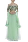 Buy_Vandana Sethi_Green Net Embroidered Off Shoulder Sequin And Zardozi Lehenga Set_at_Aza_Fashions