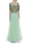 Shop_Vandana Sethi_Green Net Embroidered Off Shoulder Sequin And Zardozi Lehenga Set_at_Aza_Fashions