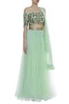Vandana Sethi_Green Net Embroidered Off Shoulder Sequin And Zardozi Lehenga Set_Online_at_Aza_Fashions