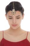 Shop_BelsI'S_Gold Plated Bead Studded Kundan Maangtikka_at_Aza_Fashions