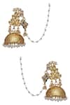 Buy_Just Shradhas_Gold Plated Kundan Leaf Dangling Jhumka Earrings _at_Aza_Fashions