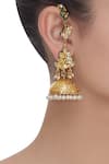 Shop_Just Shradhas_Gold Plated Kundan Leaf Dangling Jhumka Earrings _at_Aza_Fashions