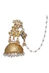 Just Shradhas_Gold Plated Kundan Leaf Dangling Jhumka Earrings _Online_at_Aza_Fashions