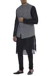 Buy_Manish Nagdeo_Black Cotton Embroidery Stripped Asymmetric Placket Nehru Set For Kids_at_Aza_Fashions