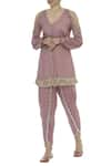 Buy_Ohaila Khan_Pink Embroidery V Cold Shoulder Tassel Kurta With Dhoti Pants  _at_Aza_Fashions