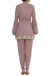 Shop_Ohaila Khan_Pink Embroidery V Cold Shoulder Tassel Kurta With Dhoti Pants  _at_Aza_Fashions