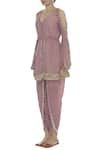 Buy_Ohaila Khan_Pink Embroidery V Cold Shoulder Tassel Kurta With Dhoti Pants  _Online_at_Aza_Fashions