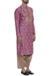 Diva'ni_Gold Chanderi Embroidered Thread Kurta With Pyjama  _Online_at_Aza_Fashions