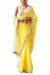 Buy_Nikasha_Yellow Printed Border Georgette Saree _Online_at_Aza_Fashions