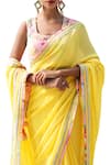 Nikasha_Yellow Printed Border Georgette Saree _Online_at_Aza_Fashions