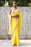 Buy_Nikasha_Yellow Printed Border Georgette Saree _at_Aza_Fashions
