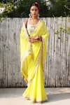 Nikasha_Yellow Embroidered Border Saree_Online_at_Aza_Fashions