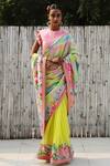 Buy_Nikasha_Yellow Rose Print Saree With Blouse _at_Aza_Fashions
