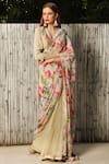 Buy_Nikasha_Peach Embroidered Printed Saree With Blouse _at_Aza_Fashions