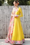 Buy_Nikasha_Yellow Georgette Embroidery Sequins Round Neck Anarkali With Rose Print Dupatta _at_Aza_Fashions