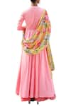 Shop_Nikasha_Pink Cotton V Neck Angrakha Kurta With Printed Dupatta _at_Aza_Fashions