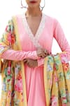 Shop_Nikasha_Pink Cotton V Neck Angrakha Kurta With Printed Dupatta _Online_at_Aza_Fashions