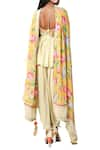 Nikasha_Yellow Deep Round Neck Floral Print Peplum Top With Dhoti Pants And Dupatta _Online_at_Aza_Fashions