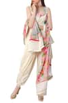 Buy_Nikasha_Off White Deep Round Neck Peplum Top With Dhoti Pants And Dupatta _Online_at_Aza_Fashions
