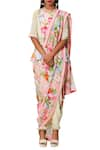 Nikasha_Pink Georgette Sequin Work Printed Closed Round Neckline Floral Dhoti Saree _Online_at_Aza_Fashions