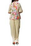 Shop_Nikasha_Pink Closed Round Neck Floral Peplum Top With Dhoti Pants _at_Aza_Fashions