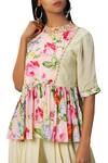 Nikasha_Pink Closed Round Neck Floral Peplum Top With Dhoti Pants _Online_at_Aza_Fashions