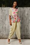Buy_Nikasha_Pink Closed Round Neck Floral Peplum Top With Dhoti Pants _at_Aza_Fashions