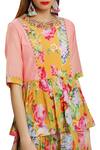 Nikasha_Yellow Closed Round Neck Printed Floral Peplum Top With Dhoti Pants _Online_at_Aza_Fashions