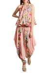 Buy_Nikasha_Pink Crepe Halter Neck Floral Printed Dhoti Pant Set _Online_at_Aza_Fashions