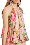 Nikasha_Pink Crepe Halter Neck Floral Printed Dhoti Pant Set _Online_at_Aza_Fashions