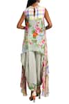 Shop_Nikasha_Green Closed Round Neck Floral Print Asymmetric Tunic With Dhoti Pants _at_Aza_Fashions