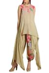 Buy_Nikasha_Beige Asymmetric Floral Print Tunic With Dhoti Pants _Online_at_Aza_Fashions