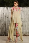 Buy_Nikasha_Beige Asymmetric Floral Print Tunic With Dhoti Pants _at_Aza_Fashions