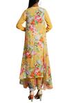 Shop_Nikasha_Yellow V Neck Floral Asymmetric Flared Tunic With Dhoti Pants _at_Aza_Fashions