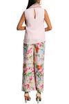 Shop_Nikasha_Pink Cotton, Crepe Printed Round Neckline Vintage Floral Pant With Top And Scarf _at_Aza_Fashions