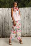 Buy_Nikasha_Pink Cotton, Crepe Printed Round Neckline Vintage Floral Pant With Top And Scarf _at_Aza_Fashions