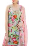 Nikasha_Green Floral Print Low Back Kurta Palazzo Set  _Online_at_Aza_Fashions