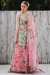 Buy_Nikasha_Green Floral Print Low Back Kurta Palazzo Set  _at_Aza_Fashions