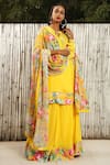 Buy_Nikasha_Yellow Crepe Print Rose Round Neckline Kurta Lehenga Set _at_Aza_Fashions